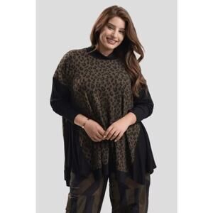 Alembika Chiu Oversized Cheetah Mock Neck Top Women XL Brown